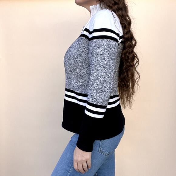 Karen Scott Women's Mapleton 1/4 Zip Cotton Sweater Black White, Striped Size S - Picture 4 of 10